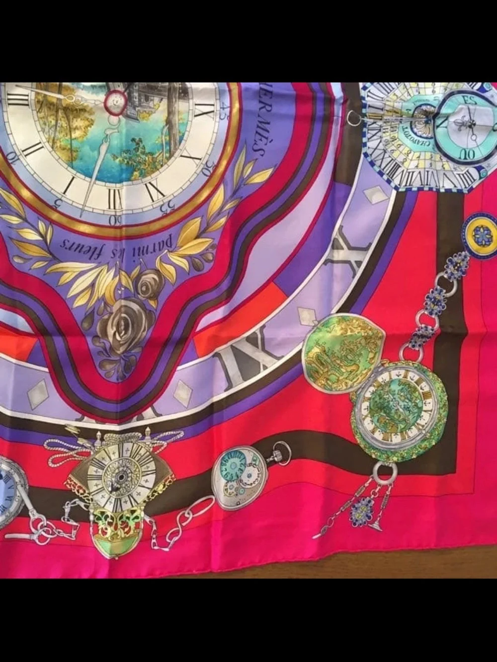 Hermes Silk Scarf in Fuchsia, Purple, Red and Gold